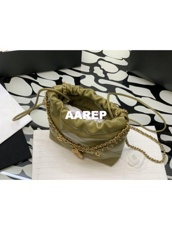 Replica Chanel Mini 22 Handbag Shiny Calfskin & Gold Metal AS3980 Green Khaki 5