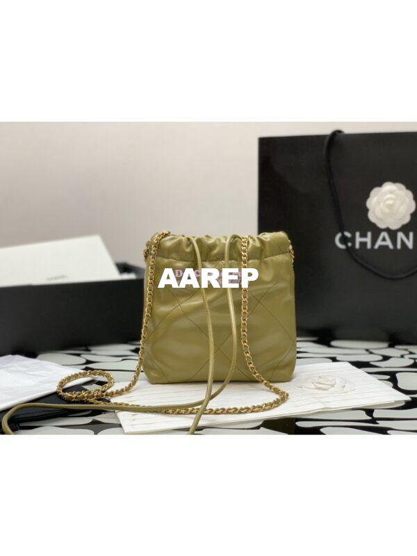 Replica Chanel Mini 22 Handbag Shiny Calfskin & Gold Metal AS3980 Green Khaki 9