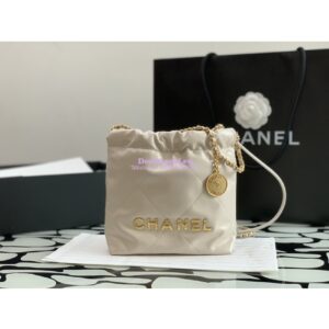 Replica Chanel Mini 22 Handbag Shiny Calfskin & Gold Metal AS3980 Ecru 2