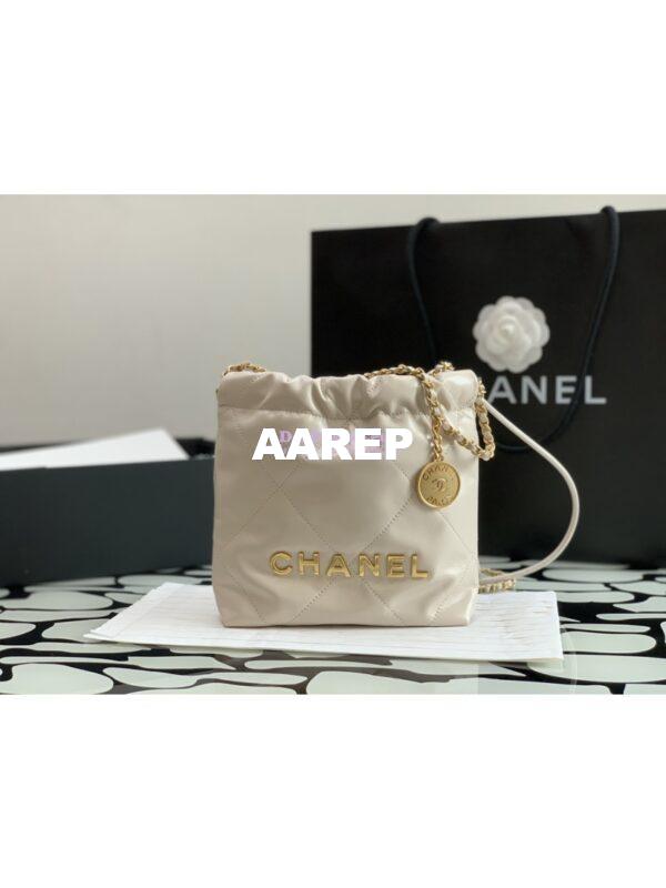 Replica Chanel Mini 22 Handbag Shiny Calfskin & Gold Metal AS3980 Ecru 2