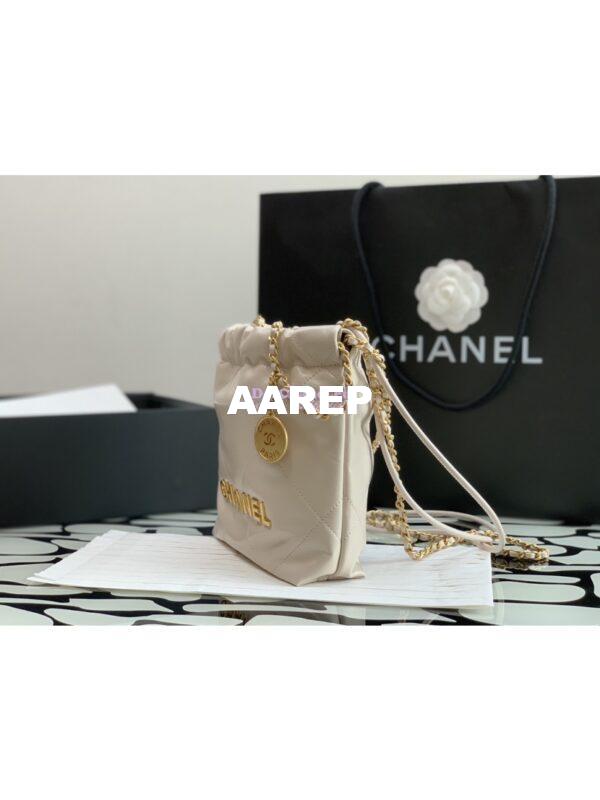 Replica Chanel Mini 22 Handbag Shiny Calfskin & Gold Metal AS3980 Ecru 3
