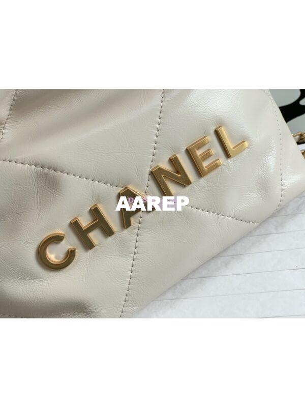 Replica Chanel Mini 22 Handbag Shiny Calfskin & Gold Metal AS3980 Ecru 5