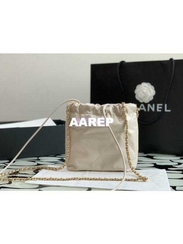 Replica Chanel Mini 22 Handbag Shiny Calfskin & Gold Metal AS3980 Ecru 8