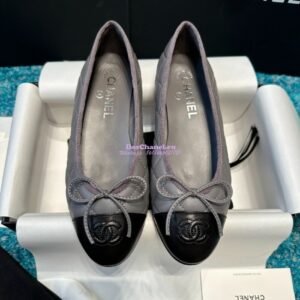 Replica Chanel Quilted Lambskin Ballerinas G02819 Grey Black 2