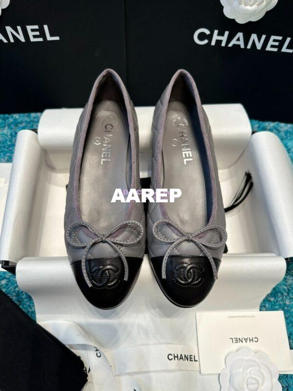 Replica Chanel Quilted Lambskin Ballerinas G02819 Grey Black 4