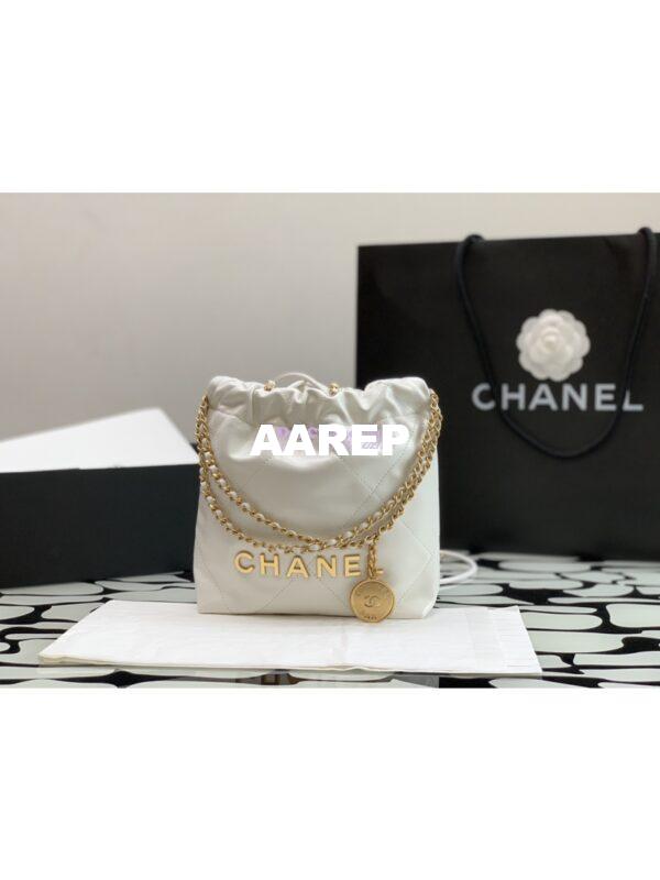 Replica Chanel Mini 22 Handbag Shiny Calfskin & Gold Metal AS3980 in White