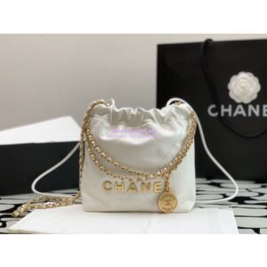 Replica Chanel Mini 22 Handbag Shiny Calfskin & Gold Metal AS3980 in White 2