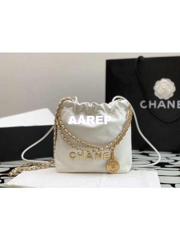 Replica Chanel Mini 22 Handbag Shiny Calfskin & Gold Metal AS3980 in White 2