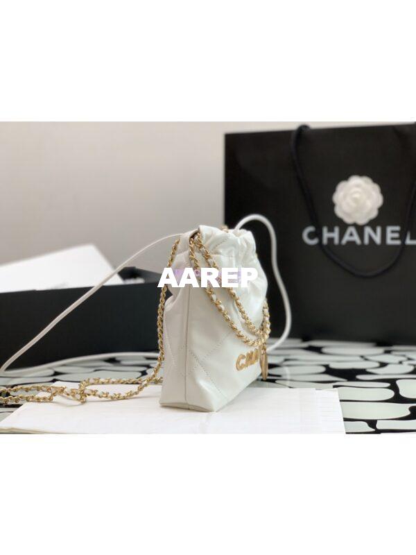 Replica Chanel Mini 22 Handbag Shiny Calfskin & Gold Metal AS3980 in White 3