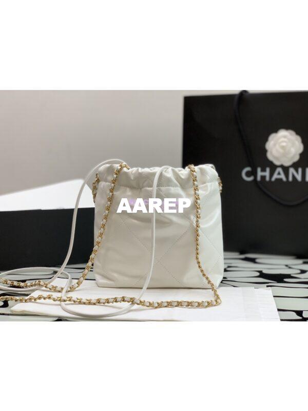 Replica Chanel Mini 22 Handbag Shiny Calfskin & Gold Metal AS3980 in White 9