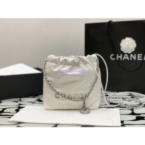 Replica Chanel Mini 22 Handbag Shiny Calfskin & Silver Metal AS3980 White 2