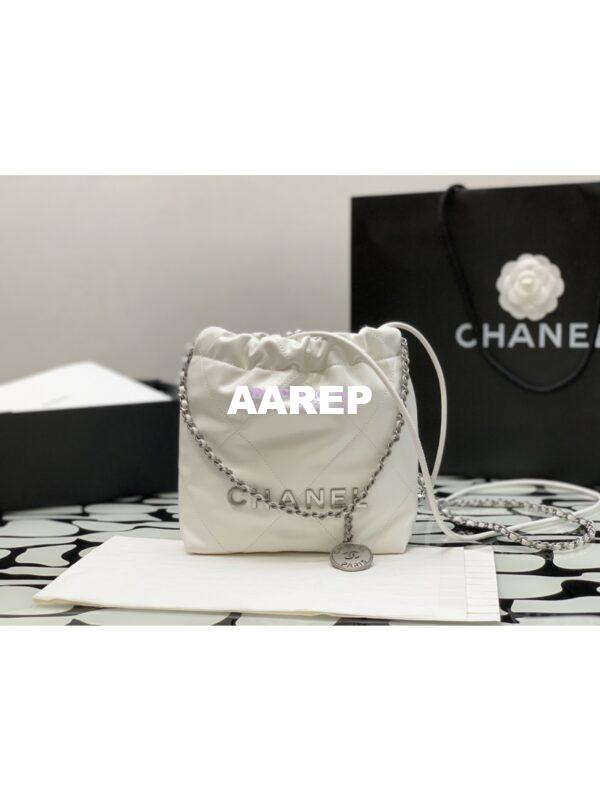 Replica Chanel Mini 22 Handbag Shiny Calfskin & Silver Metal AS3980 White 2