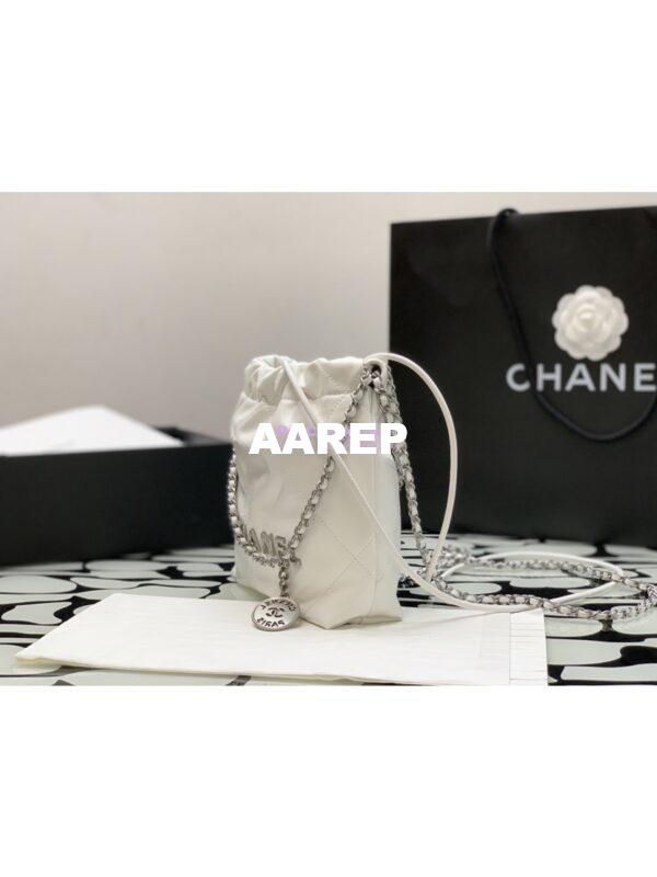 Replica Chanel Mini 22 Handbag Shiny Calfskin & Silver Metal AS3980 White 3
