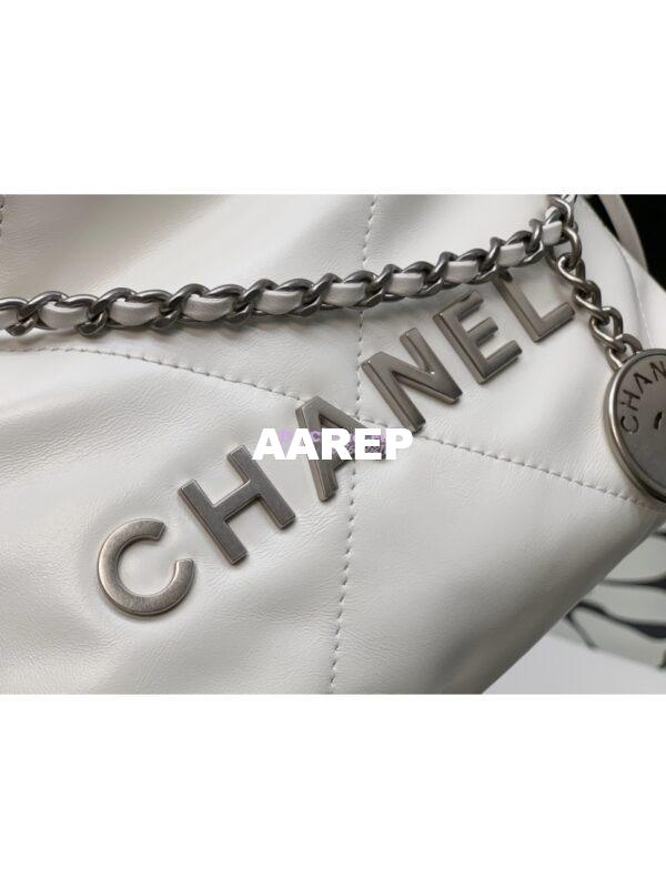 Replica Chanel Mini 22 Handbag Shiny Calfskin & Silver Metal AS3980 White 4