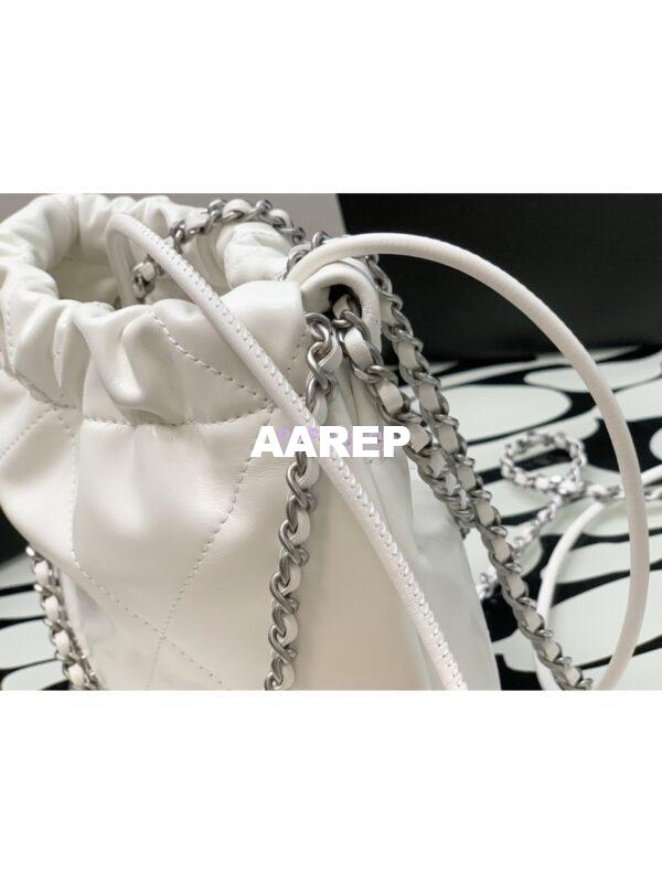Replica Chanel Mini 22 Handbag Shiny Calfskin & Silver Metal AS3980 White 5