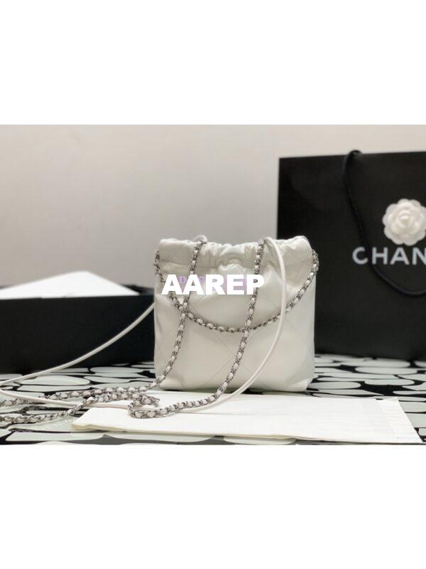 Replica Chanel Mini 22 Handbag Shiny Calfskin & Silver Metal AS3980 White 9