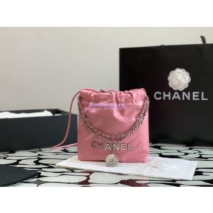 Replica Chanel Mini 22 Handbag Shiny Calfskin & Silver Metal AS3980 Pink
