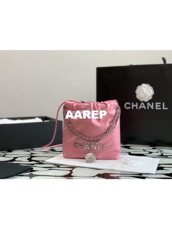 Replica Chanel Mini 22 Handbag Shiny Calfskin & Silver Metal AS3980 Pink 3