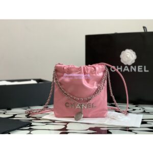 Replica Chanel Mini 22 Handbag Shiny Calfskin & Silver Metal AS3980 Pink 2