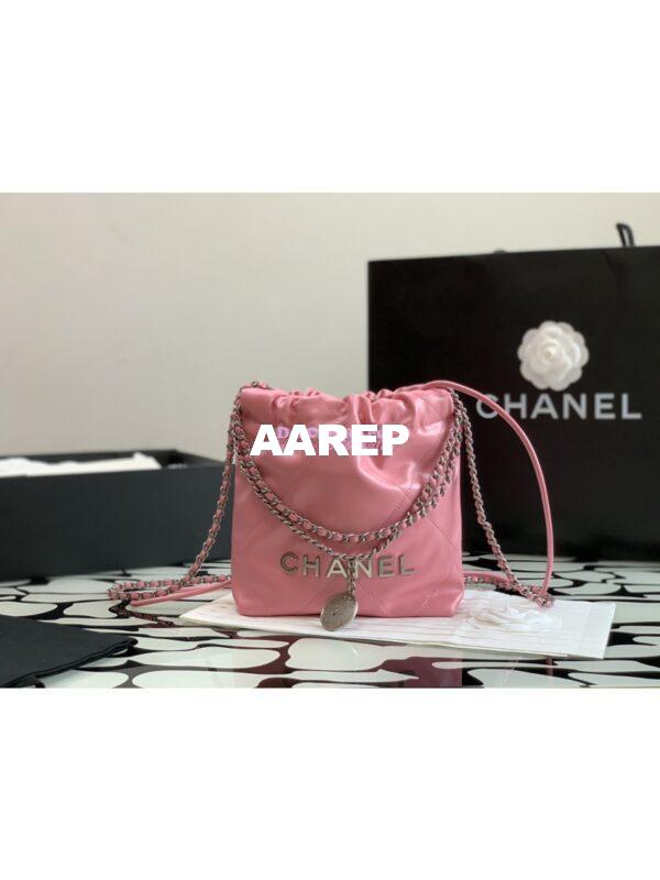 Replica Chanel Mini 22 Handbag Shiny Calfskin & Silver Metal AS3980 Pink 4