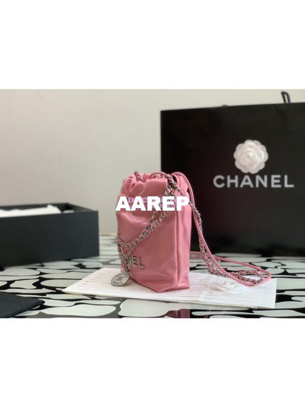 Replica Chanel Mini 22 Handbag Shiny Calfskin & Silver Metal AS3980 Pink 5