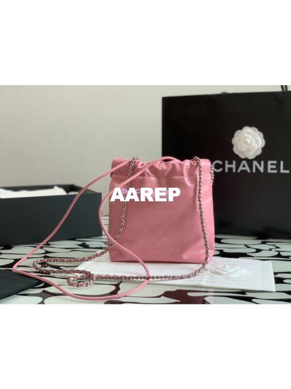 Replica Chanel Mini 22 Handbag Shiny Calfskin & Silver Metal AS3980 Pink 10