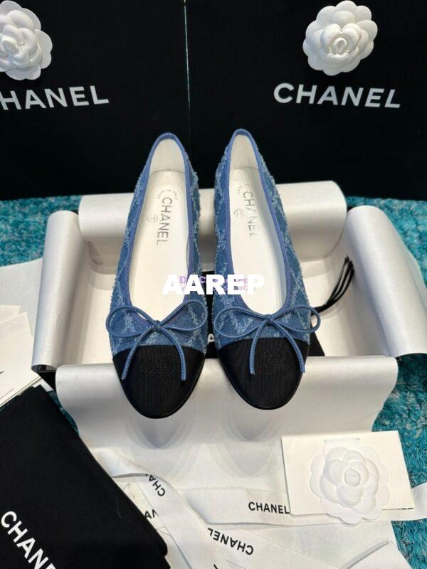 Replica Chanel Tweed and Grossgrain Cap Toe Ballerinas G02819 BlackJean Blue 2