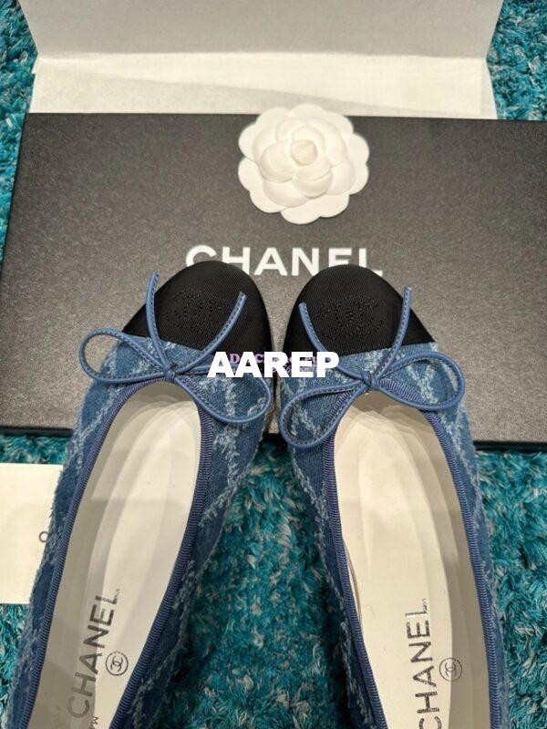 Replica Chanel Tweed and Grossgrain Cap Toe Ballerinas G02819 BlackJean Blue 3