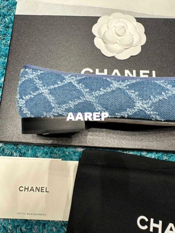 Replica Chanel Tweed and Grossgrain Cap Toe Ballerinas G02819 BlackJean Blue 4