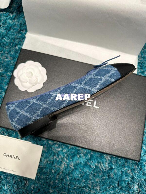 Replica Chanel Tweed and Grossgrain Cap Toe Ballerinas G02819 BlackJean Blue 5