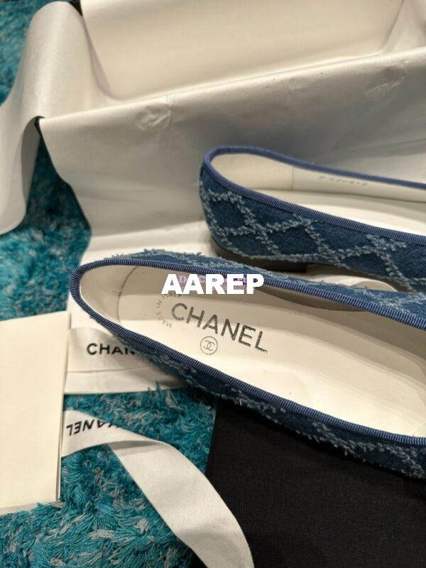 Replica Chanel Tweed and Grossgrain Cap Toe Ballerinas G02819 BlackJean Blue 6