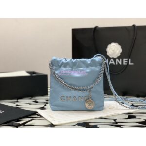 Replica Chanel Mini 22 Handbag Shiny Calfskin & Gold Metal AS3980 Light Blue 2