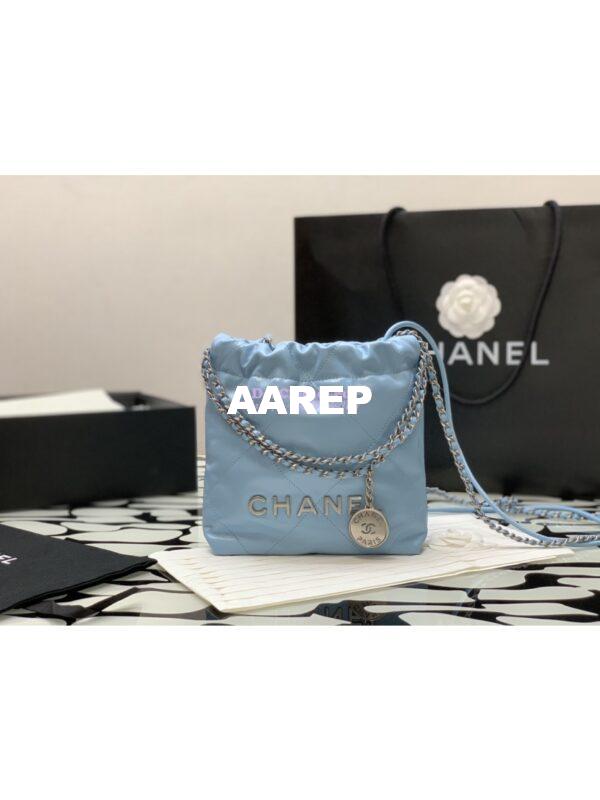 Replica Chanel Mini 22 Handbag Shiny Calfskin & Gold Metal AS3980 Light Blue 2