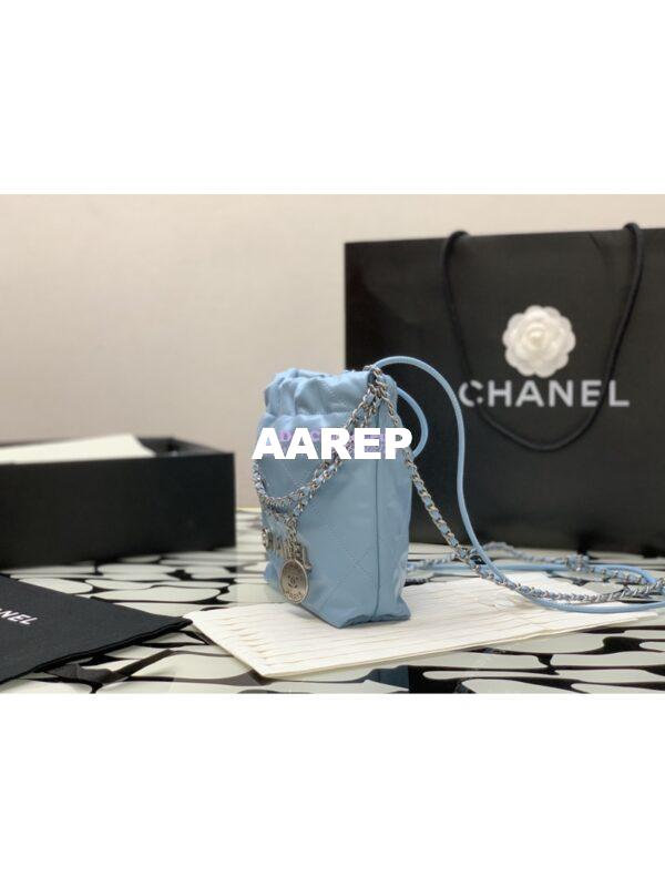 Replica Chanel Mini 22 Handbag Shiny Calfskin & Gold Metal AS3980 Light Blue 3