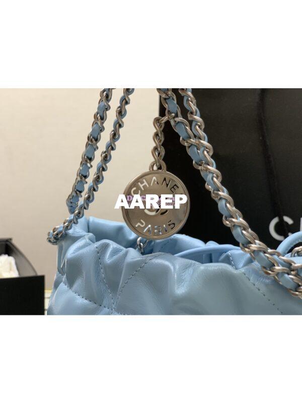 Replica Chanel Mini 22 Handbag Shiny Calfskin & Gold Metal AS3980 Light Blue 4