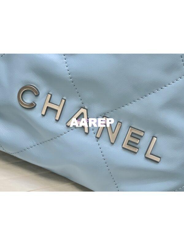 Replica Chanel Mini 22 Handbag Shiny Calfskin & Gold Metal AS3980 Light Blue 5