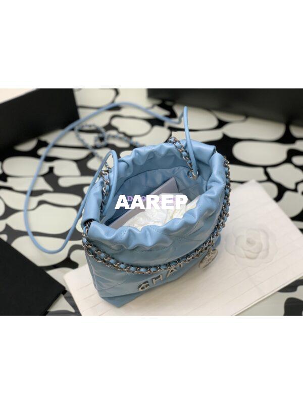 Replica Chanel Mini 22 Handbag Shiny Calfskin & Gold Metal AS3980 Light Blue 6