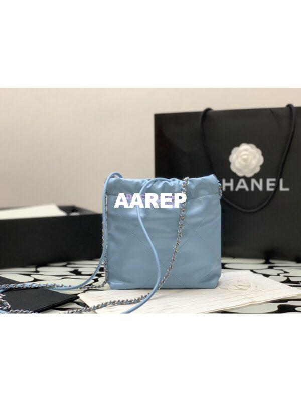 Replica Chanel Mini 22 Handbag Shiny Calfskin & Gold Metal AS3980 Light Blue 9