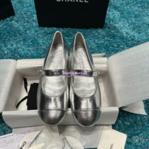 Replica Chanel 19C Mary Janes in Metallic Silver Goatskin G34328