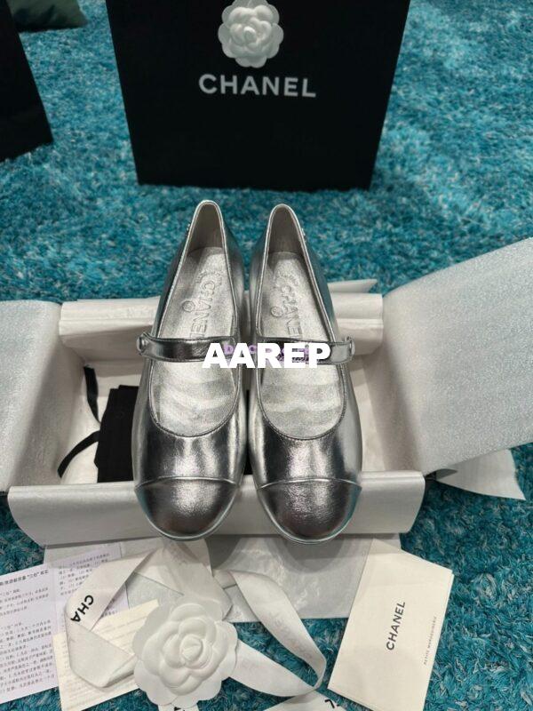 Replica Chanel 19C Mary Janes in Metallic Silver Goatskin G34328 3