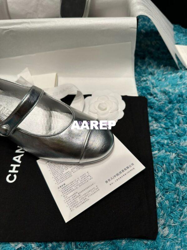 Replica Chanel 19C Mary Janes in Metallic Silver Goatskin G34328 4