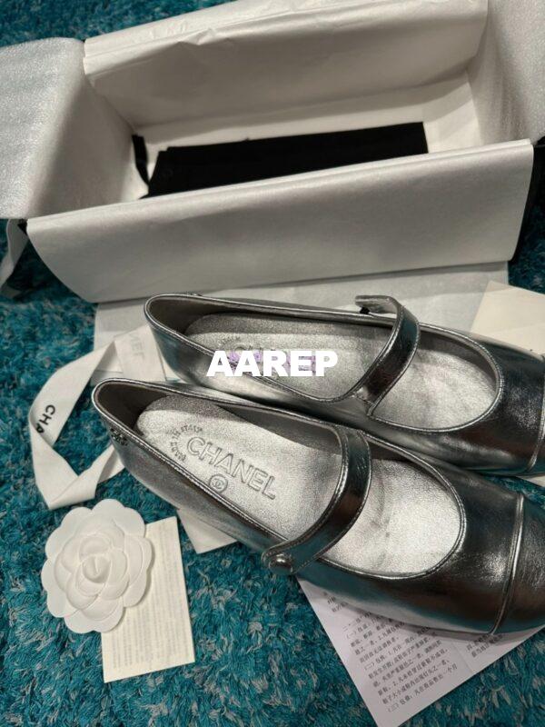 Replica Chanel 19C Mary Janes in Metallic Silver Goatskin G34328 5