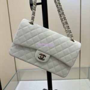 Replica Chanel CF 1112 Classic Flap Bag Qulited Grainy Caviar with Light Gold Hardware in White 2