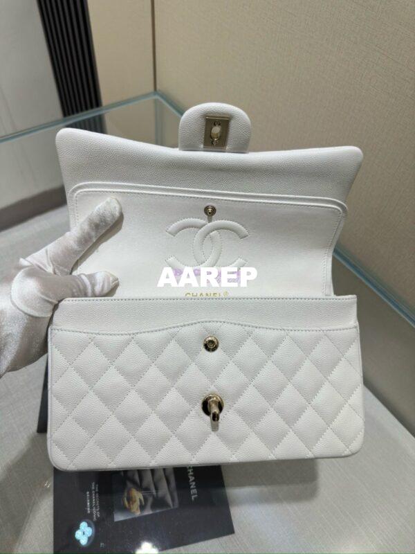 Replica Chanel CF 1112 Classic Flap Bag Qulited Grainy Caviar with Light Gold Hardware in White 6