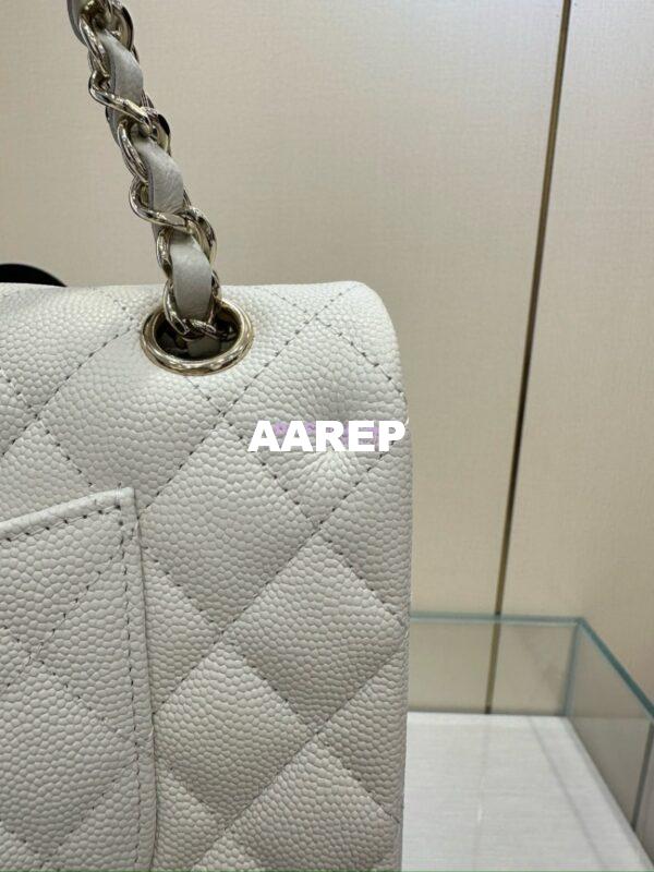 Replica Chanel CF 1112 Classic Flap Bag Qulited Grainy Caviar with Light Gold Hardware in White 7