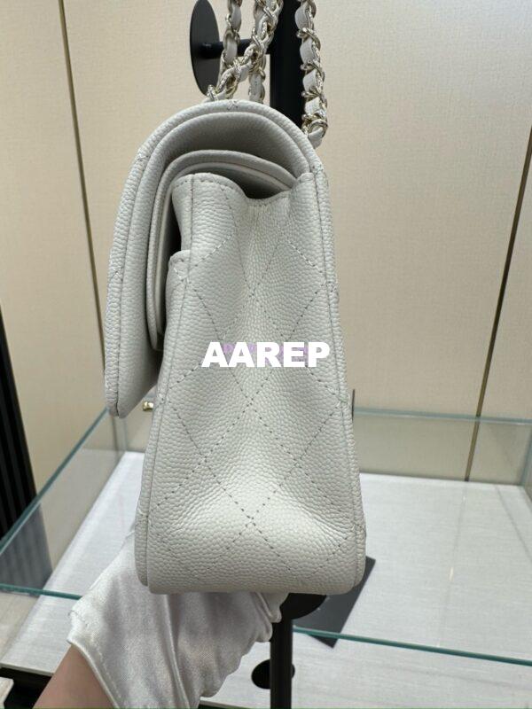 Replica Chanel CF 1112 Classic Flap Bag Qulited Grainy Caviar with Light Gold Hardware in White 8