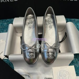 Replica Chanel Classic Lambskin Cap Toe Ballerinas G02819 Metallic Silver