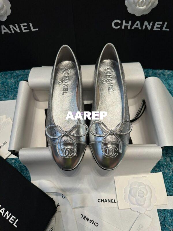 Replica Chanel Classic Lambskin Cap Toe Ballerinas G02819 Metallic Silver 3