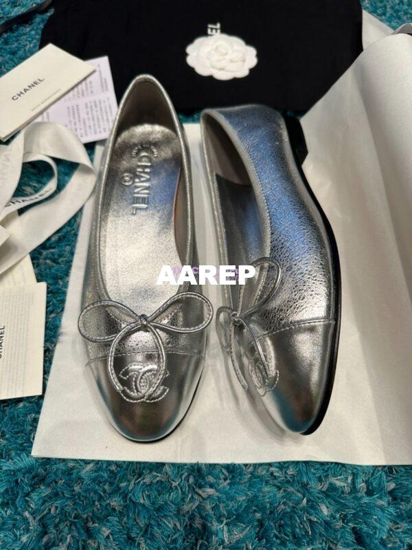 Replica Chanel Classic Lambskin Cap Toe Ballerinas G02819 Metallic Silver 4