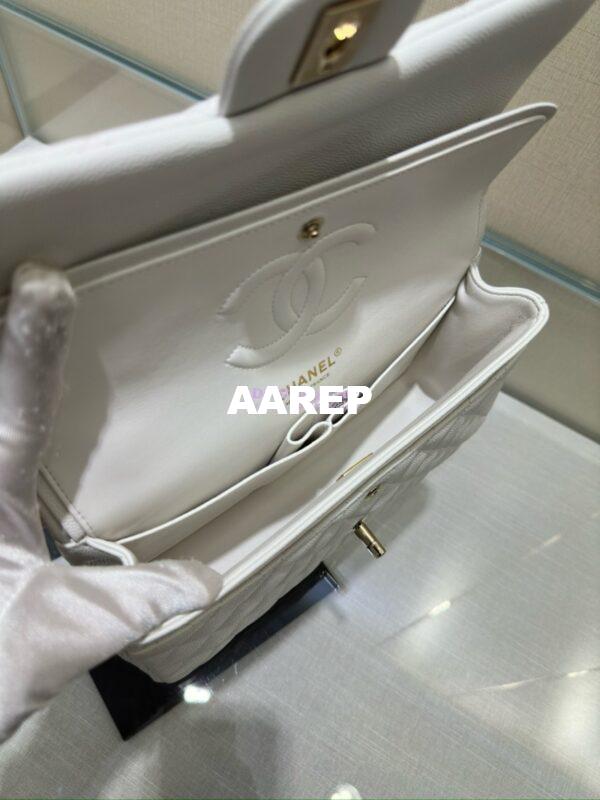 Replica Chanel CF 1112 Classic Flap Bag Qulited Grainy Caviar with Light Gold Hardware in White 10